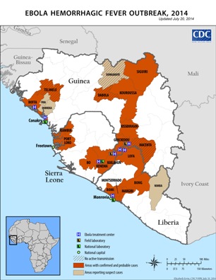 Locations of the Ebola Outbreak in West Africa