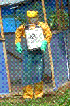 PPE-clad health care worker during Ebola in Sierra Leone